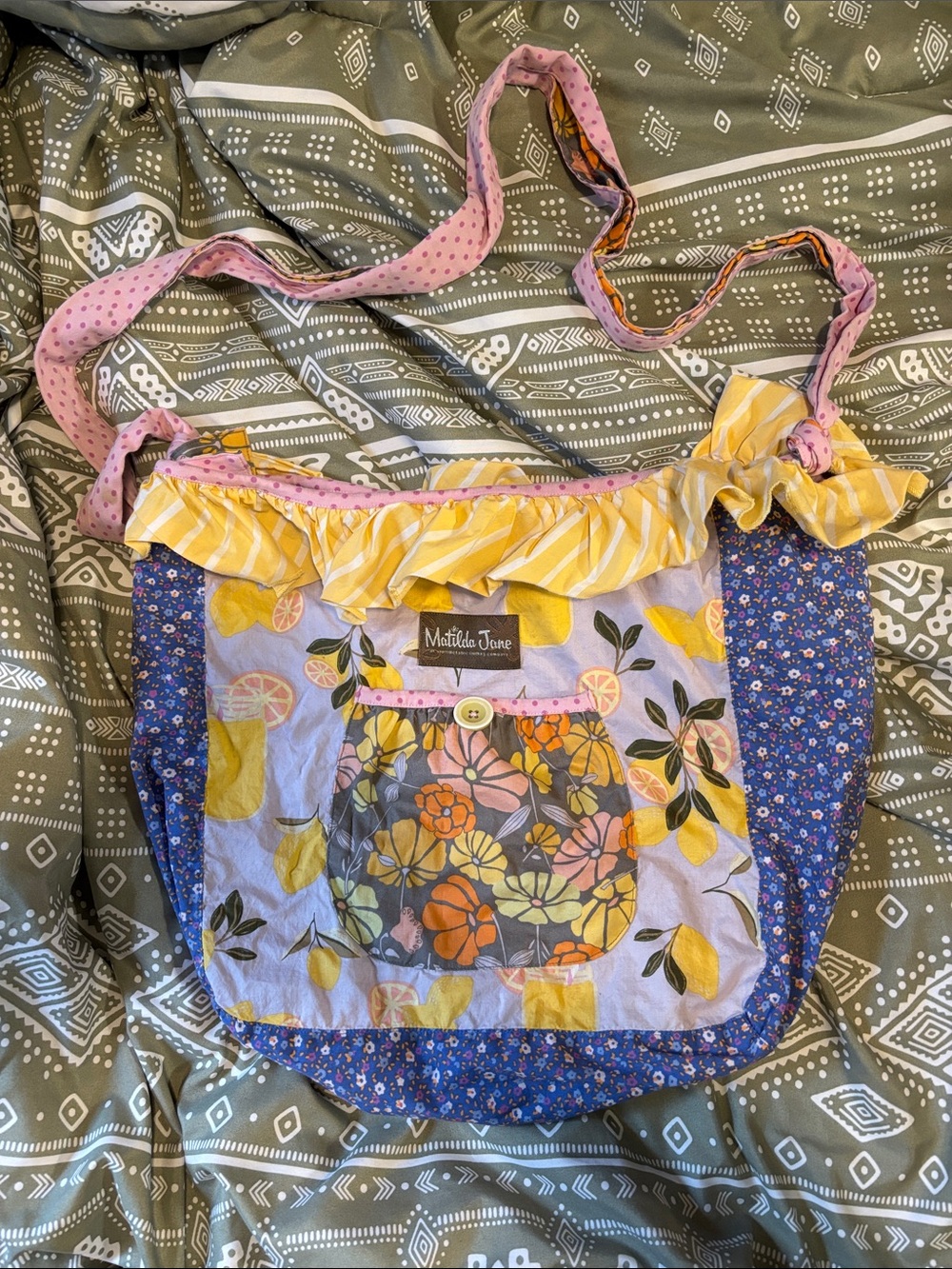 Matilda Jane Mixed Floral Patchwork Shoulder Bag in Yellow, Pink & Blue